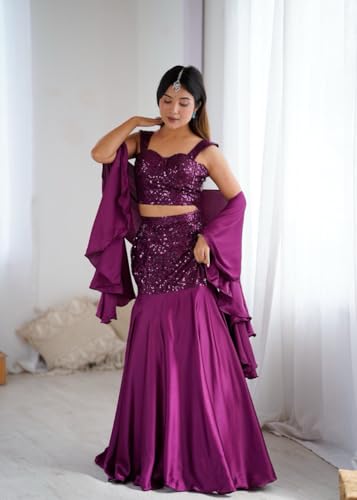 CLASSY FASHION HUB Women's And Girls Embellished, Embroidered Rangoli Heavy Fabric Sequence Work Lehenga Choli for Women