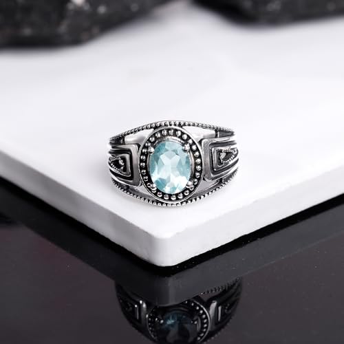 GIVA 925 Oxidised Silver Aqua Shine Ring For Him,Indian - 20| Gifts for Men & Boys | With Certificate of Authenticity and 925 Stamp | 6 Months Warranty