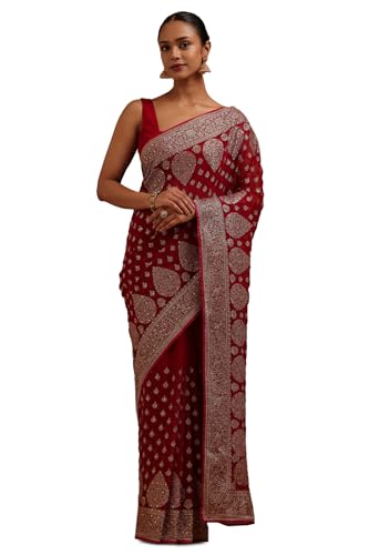 Soch Womens Magenta Georgette Embroidered Saree With Stone Work