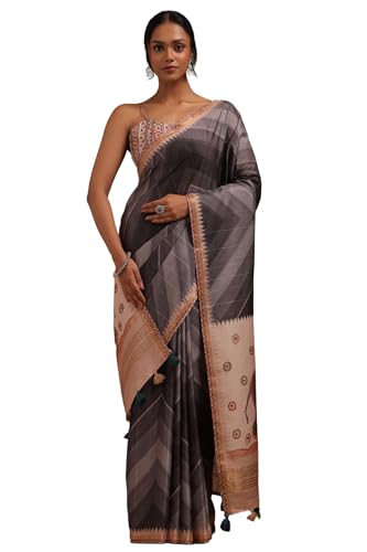 Soch Womens Charcoal Tussar Chevron Saree
