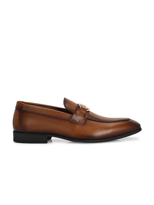 HITZ Men's Tan Leather Formal Slip On Shoes - UK 10