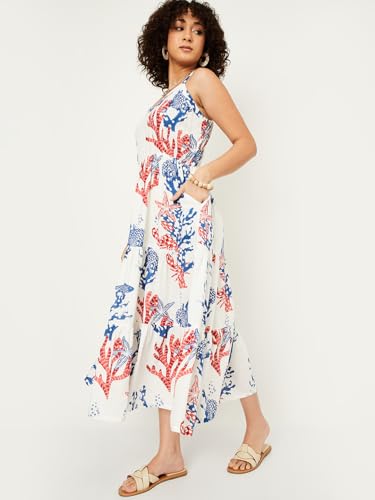 Max Women's Polyester Classic Midi Dress (OR51001A_Off White