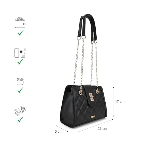 Fastrack PU Structured Quilted Sling Bag for Women, Girls and Ladies | with Semi Chain Strap and Special Metal Lock | Ladies Purse Handbag | Slings for Casual Carry