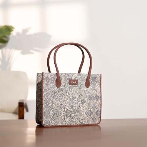 ZOUK Colaba Shirin Floral Printed Jute Handcrafted Lemon Yellow Women's Stylish Tote Bags | Tote Handbag| Shoulder bag with double handle