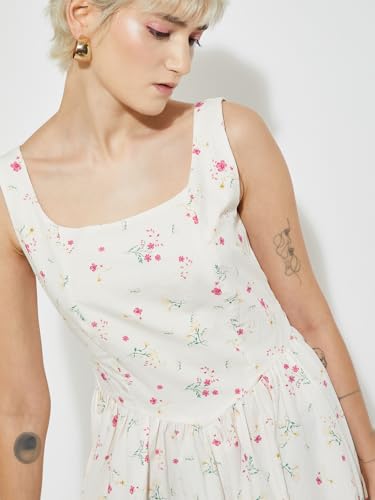 Max Women's Cotton A-Line Below The Knee Dress (PA25UTT01_Ecru