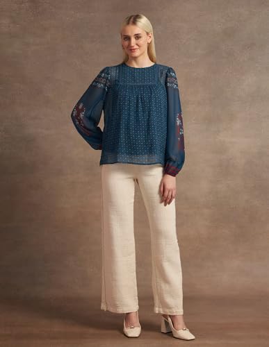 U.S. POLO ASSN. Boho Printed Crinkled Chiffon Top (UWAW24TOP212_Multi-Colour_L)