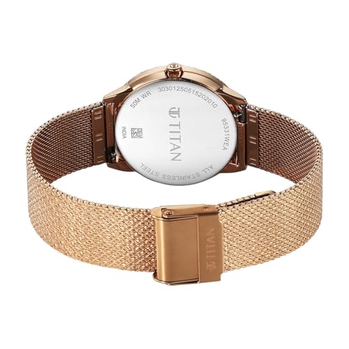 Titan Glamour Quartz Analog Green Mother of Pearl Dial Rose Gold Stainless Steel Strap Watch for Women