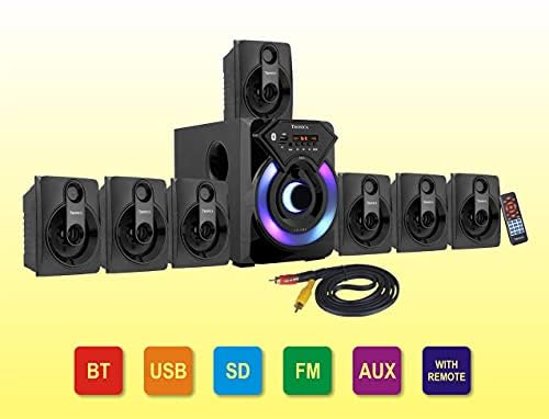 TRONICA Series 7.1 Channel Home Theater System Bluetooth, USB, FM, SD, AUX, RCA Inputs, LED TV Compatible, 4" Active Subwoofer, 3" Passive Radiator, Vivid Lighting, Wireless Remote