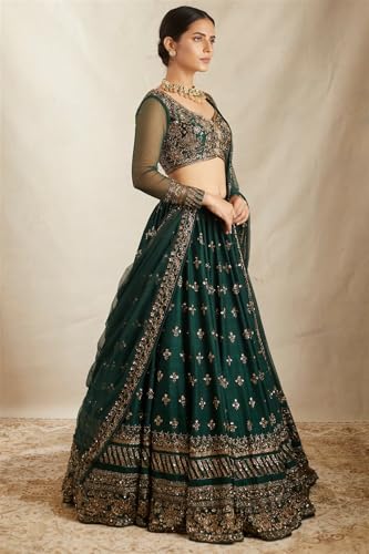 SATVASHIV Women's Chinon Embroidered Semi-Stitched Lehenga Choli Green Vally LH