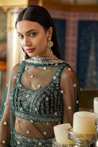 JIHU CULTURE Women Georgette Semi Stitched Green Embroidered Lehenga Choli Sangeet Wear, 3