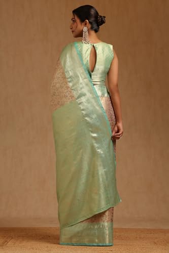 Soch Womens Beige Silk Blend Floral Zari Woven Saree