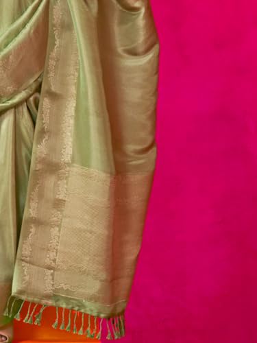 AKHILAM Women's Light Green Tissue Ethnic Motif Woven Design Saree With Unstitched Blouse (KLAILA400006_RJ)