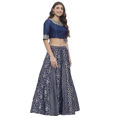 Biba Women's Viscose Blend Lehenga Set (SKDHO10404AW24BLU_Blue_36)