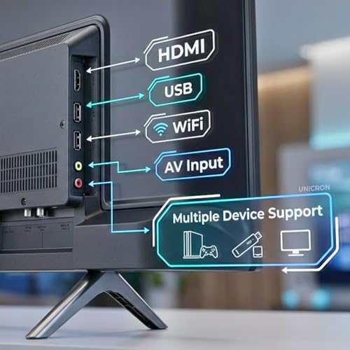 UNICRON 24 Inch Android Smart TV, HD LED Television with 30W Sound Speaker, WiFi Enabled, IPS A+ Display Panel, Gaming, Screen Mirroring & Mobile Connectivity