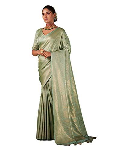 Vardha Women's Kanchipuram Art Silk Saree with Unstitched Blouse Piece - Gold Zari Woven Work Sarees for Wedding (Asya Vol.4_562)