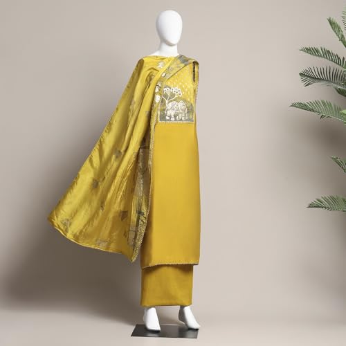 Biba Women Mustard Modal Unstitched Suit Set_Free Size