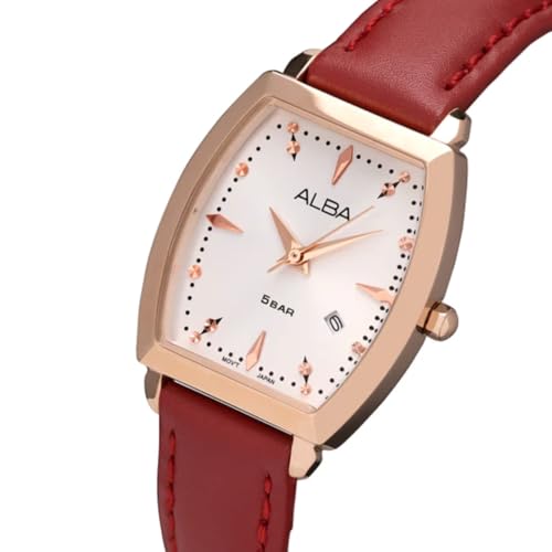 Alba Rose Gold with Red Leather Strap-AH7CT2X1