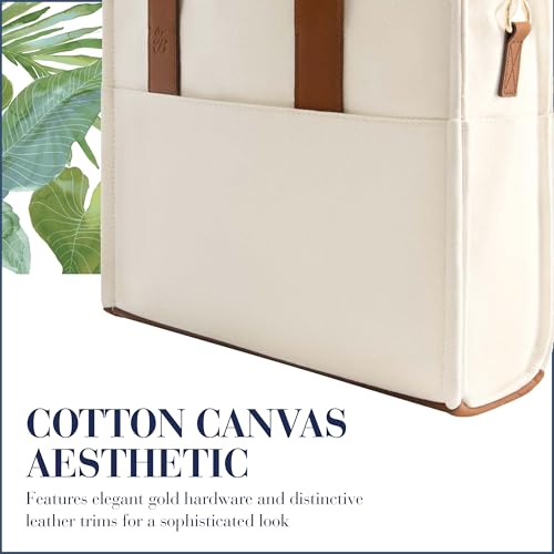 Tommy Bahama Women's Tote Bag, Medium Travel Purse Handbag with Adjustable Shoulder Strap and Leather Trim, Natural, Medium, Tommy Bahama Women's Tote Bag, Medium Canvas Travel Purse Handbag With
