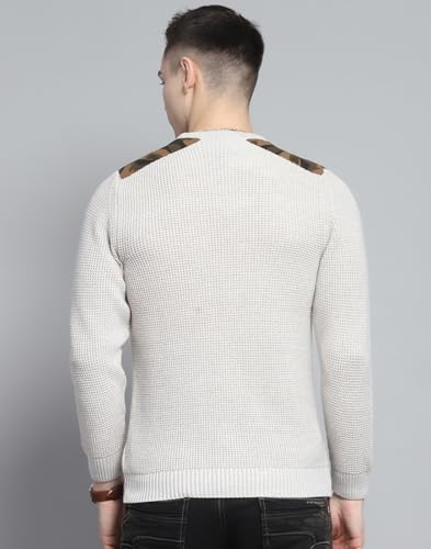 Monte Carlo Mens Self Design Beige Round Neck Full Sleeve Pullover
