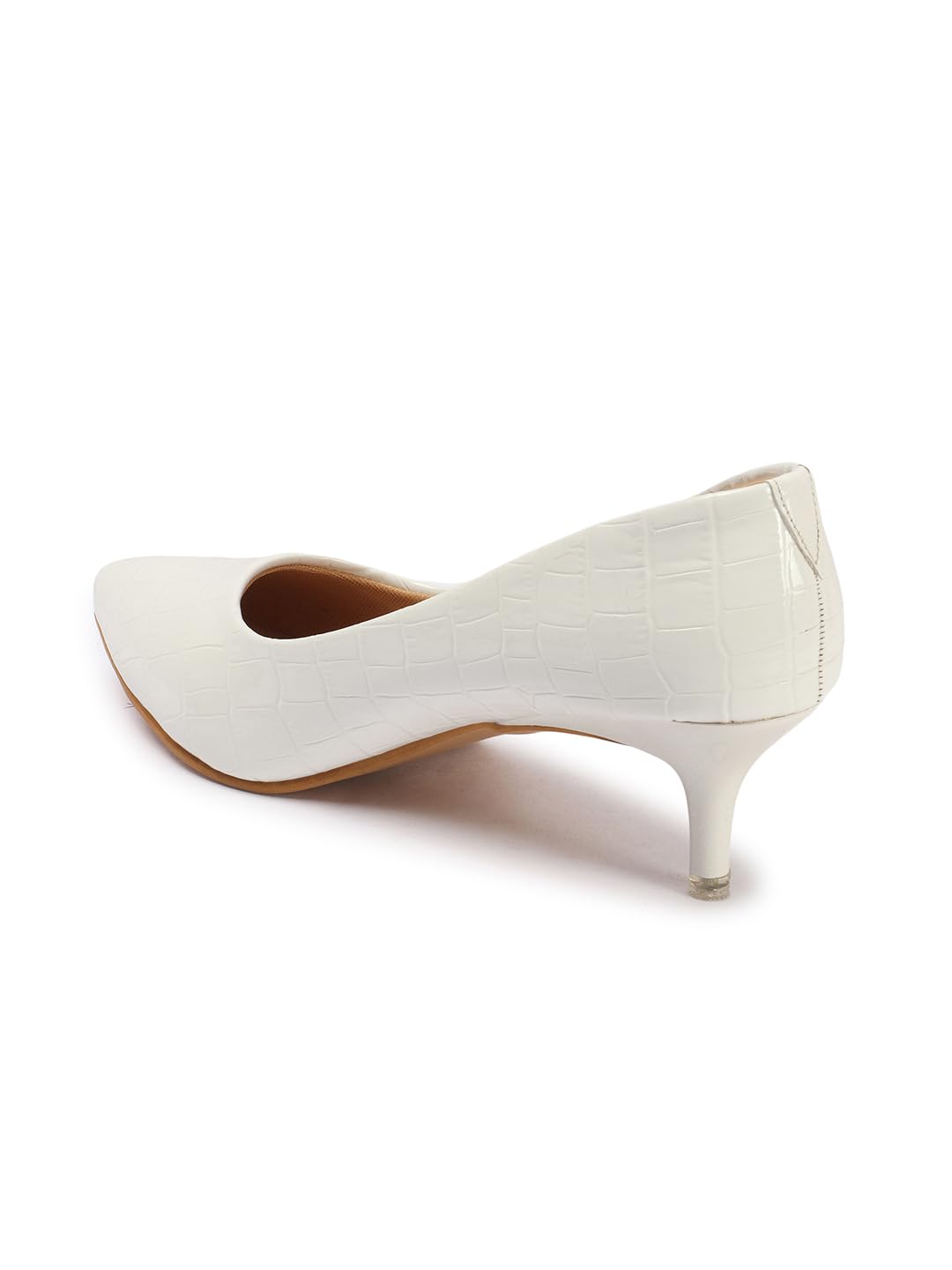 Carlton London Women White Stylish Slip-on Pump Shoes with Stiletto Heels, Pointed Toe for Party and Formal Occasions (38)