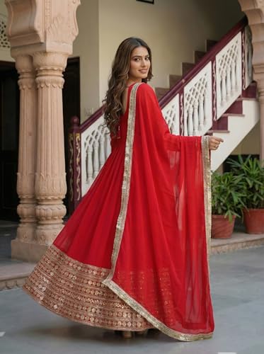 Leeli Peeri Designer Women's Faux Georgette Embroidery Work Anarkali Kurta With Trouser and Dupatta