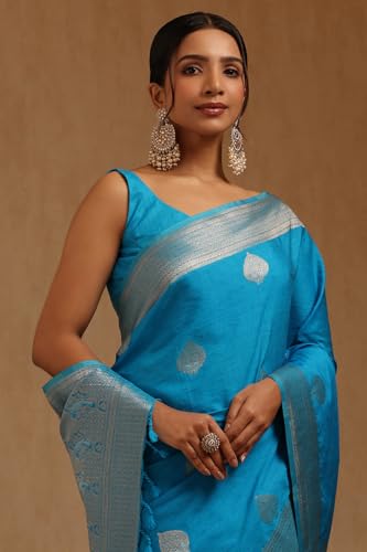 Soch Womens Blue Viscose Silk Ethnic Motifs Zari Woven Saree