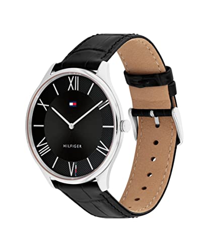 Tommy Hillfiger Becker Quartz Basic Slim Black Dial Black Leather Strap Watch for Men