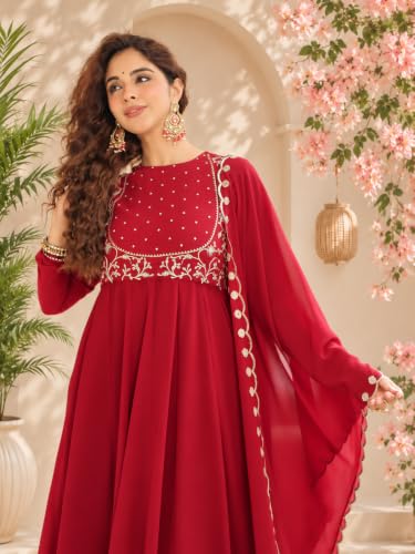 Leeli Peeri Designer Women's Georgette Embroidery Work Kurta Set With Dupatta.
