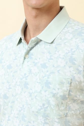Men Light Blue Print Polo Neck T-Shirt