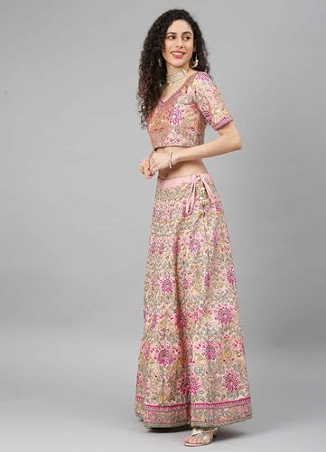 AG Clothing Women's Silk Semi Stitched Lehenga Choli With Dupatta | Heavy Embroidery Pattern | Traditional, Wedding, Ethnic Wear Lehenga (ZC-m7108-Pink)