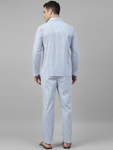 Hancock Men Cotton Striped Relaxed Fit Night Suit White Size S