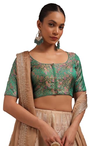 Soch Womens Teal Green Tussar Floral Print Padded Blouse