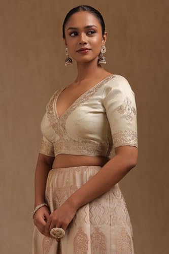 Soch Womens Cream Tussar Embroidered Padded Blouse with Zari