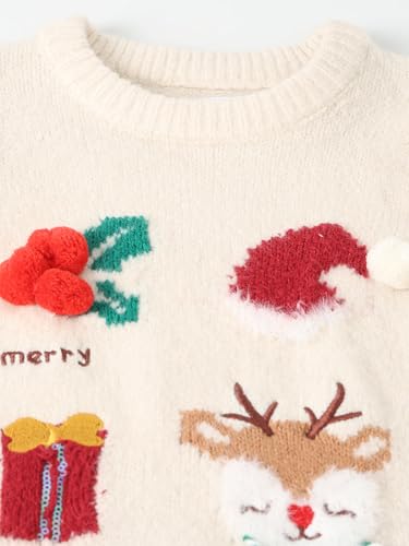 Max Girls Embroidered Christmas Sweater (White_6-12 M)
