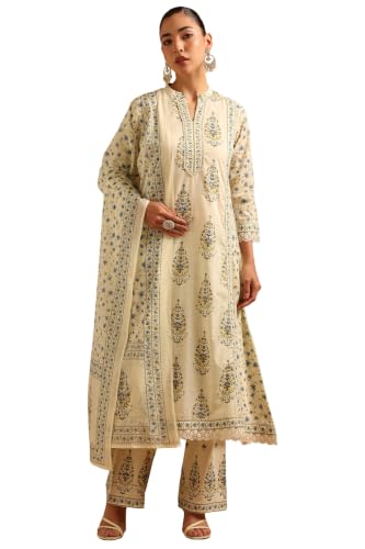 Soch Womens Cream Cotton Digital Printed Botanical Botanical Print Salwar Suit