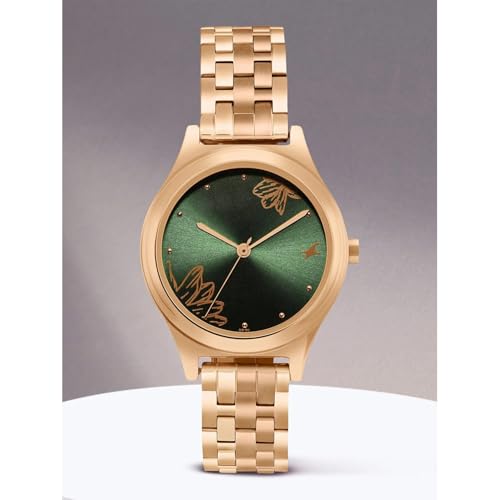 Fastrack P3H Green Dial Rose Gold Plating Stainless Steel Women's Watch - NT6268WM07