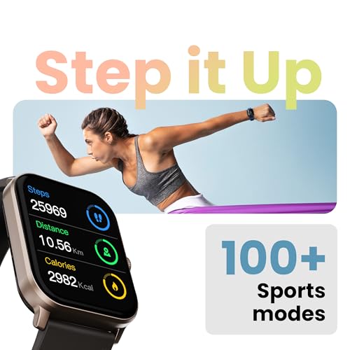 Boult Drift+ Smart Watch 1.85''HD Screen, Bluetooth Calling, IP68, 500 Nits Brightness,150+ Watchfaces, AI Voice Assistant, SpO2 Monitoring, 100+ Sports Mode Smartwatch (Black Coffee)