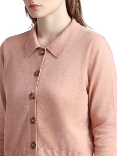 ONLY Women's Viscose Collared Neck Cardigan Sweater (15323381-Cameo Brown_Cameo