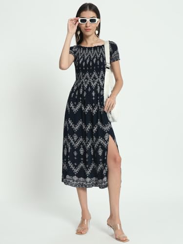 veldress21 Women Knee Length Dress Short Stylish Beachwear Casual Summer Dress Trendy Collage Regular,Office Collage Wear Multicolor for Girls (M) (L, Blue)