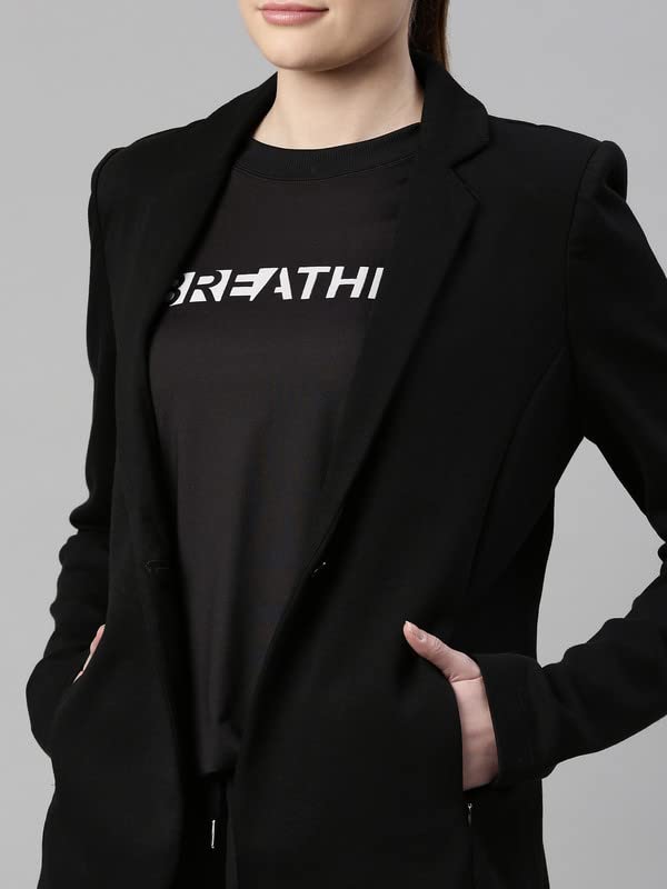 Enamor Athleisure Slim Fit Single Breasted One Button Sporty Blazer for Women with 2 Side Zipper Pockets - A903 | Quick Dry & Antimicrobial Finish Blazer (A903_Jet Black_S)