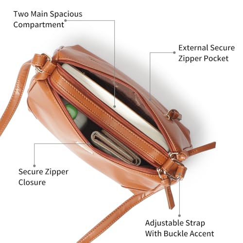 Fastrack Tan Sling Bag for Women | Minimal Faux Leather Crossbody with 2 Zippered Compartments & Quick-Access Pocket | Adjustable Strap Sling for Everyday Outings & College