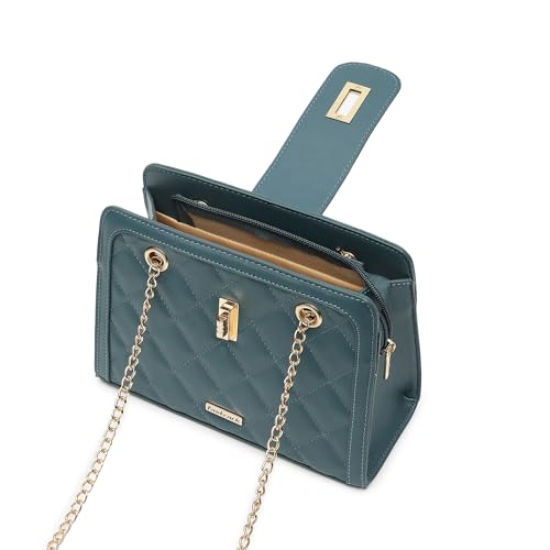 Fastrack Quilted Shoulder Bag | Faux-Leather Women's Handbag | Adjustable Strap with Flap Lock & Gold Hardware