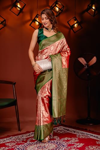 MIMOSA Women's Woven Design Kanjivaram Style Art Silk Saree With Blouse Piece : Sa00001783Mrfree,Maroon