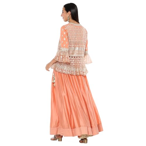 BIBA Women's Nylon Lehenga Set (SKDHO10574AW24PCH_Peach_2XL)