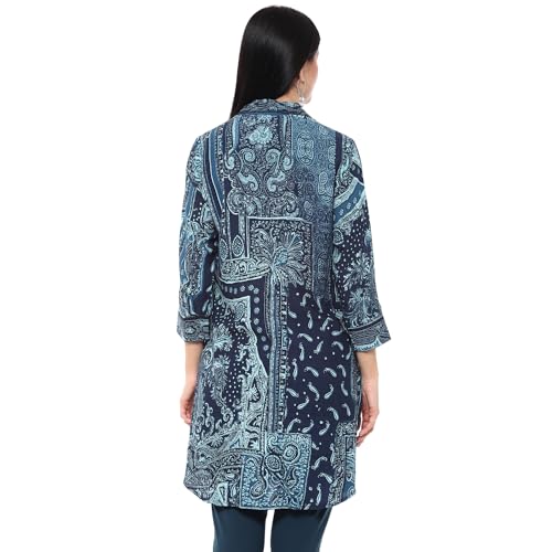 BIBA Women Viscose Straight Fit Printed Kurta Mix and Match(Jamawar20170_Navy_32)