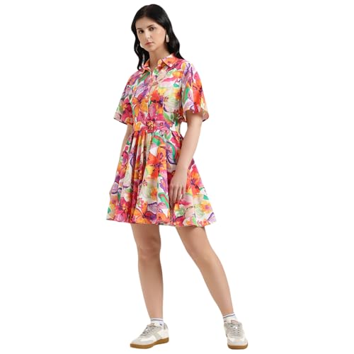 United Colors of Benetton Regular Fit Spread Collar Floral Dress (Size : XL) - 26P4WVNDR325I901 Multicolour