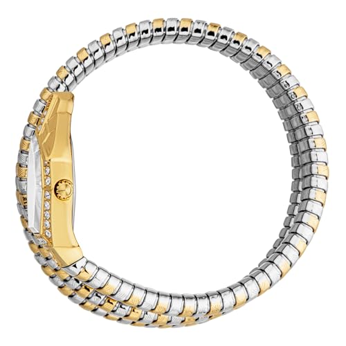 Just Cavalli Women Watch, Rose Gold Color Case, Silver Dial, Two Tone Silver & Rose Gold Color Metal Bracelet, 2 Hands, 3 ATM (Two Tone Silver & Gold Color)