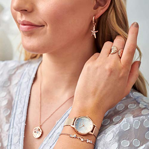 Olivia Burton Under The Sea Qtz Basic Blue to Silver Gradient Round Dial Women's Watch|Ionic Plated Rose Gold Steel Material|Rose Gold Color Band - OB16EX204