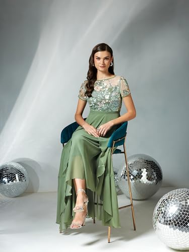 Miss Chase Women’s Embellished Layered Georgette Midi Dress (MCSS23D13-78-297-04, Multicolored Base Light Green, M)