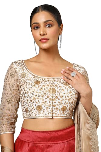 Soch Womens Cream Net Embroidered Blouse with Sequins